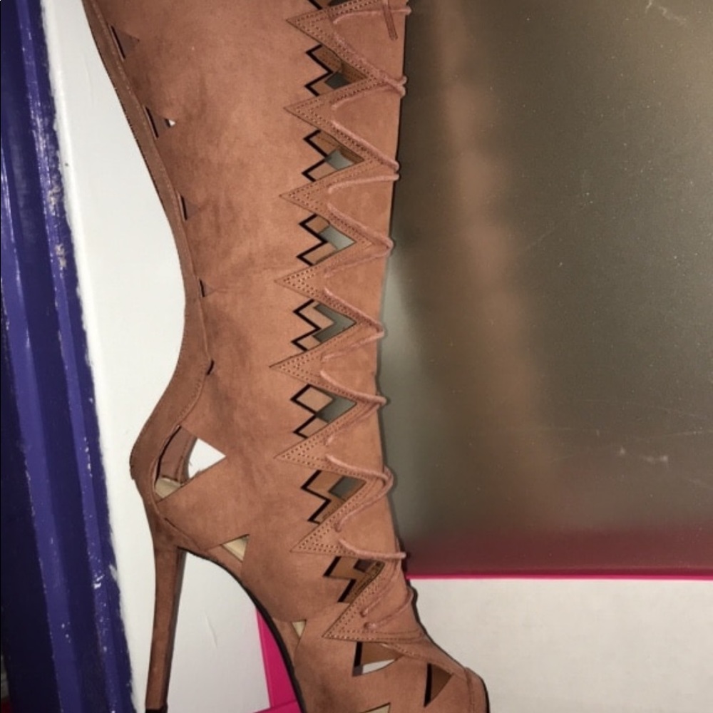 Dusty rose heeled knee high boots